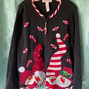 Retro Christmas Black Glitter Knit Sweater with Snowmen
